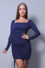 Load image into Gallery viewer, Sexy &amp; Chic Long Sleeve Square Neck Ruching Tie Basic Dress