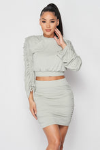 Load image into Gallery viewer, Ruched Long Sleeve And Skirt Set