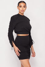 Load image into Gallery viewer, Ruched Long Sleeve And Skirt Set