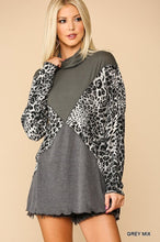 Load image into Gallery viewer, Solid And Animal Print Mixed Knit Turtleneck Top With Long Sleeves