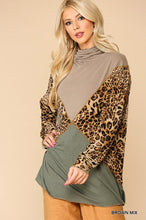 Load image into Gallery viewer, Solid And Animal Print Mixed Knit Turtleneck Top With Long Sleeves