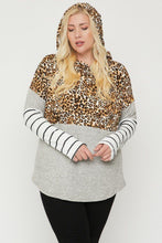 Load image into Gallery viewer, Plus Size Color Block Hoodie Featuring A Cheetah Print