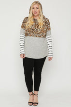 Load image into Gallery viewer, Plus Size Color Block Hoodie Featuring A Cheetah Print