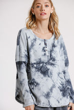 Load image into Gallery viewer, Tie Dye Round Neck Ribbed Button Front Top With Round Hem
