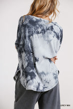 Load image into Gallery viewer, Tie Dye Round Neck Ribbed Button Front Top With Round Hem