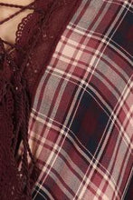 Load image into Gallery viewer, Plaid 3/4 Sleeve Top With Hi-lo Hem, V-neckline, And Relaxed Fit
