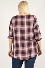 Load image into Gallery viewer, Plaid 3/4 Sleeve Top With Hi-lo Hem, V-neckline, And Relaxed Fit