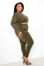 Load image into Gallery viewer, Off Shoulder Cropped Top And Ruched Leggings Sets