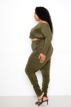 Load image into Gallery viewer, Off Shoulder Cropped Top And Ruched Leggings Sets
