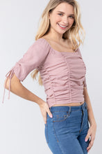 Load image into Gallery viewer, Elbow Slv Smocked Ruched Woven Top