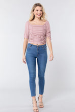 Load image into Gallery viewer, Elbow Slv Smocked Ruched Woven Top