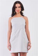 Load image into Gallery viewer, Light Grey Cotton Sleeveless Back Criss Cross Straps Square Neck Side Pockets Apron Mini Dress