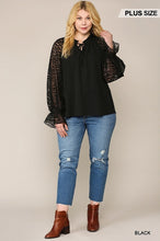 Load image into Gallery viewer, Zebra Burnout Sleeve Ruffled Neck Bubble Crepe Blouse