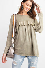 Load image into Gallery viewer, Long Sleeve Ruffled Detailing Oil Washed Knit Tunic