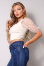 Load image into Gallery viewer, Polka Dot Mesh Puff Sleeve Contrast Fashion Top