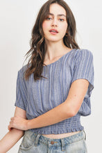 Load image into Gallery viewer, Woven Printed Crinkle Gauze Waist Smocking Short Sleeve Top