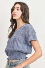 Load image into Gallery viewer, Woven Printed Crinkle Gauze Waist Smocking Short Sleeve Top