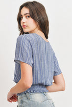 Load image into Gallery viewer, Woven Printed Crinkle Gauze Waist Smocking Short Sleeve Top