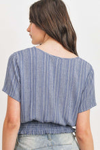 Load image into Gallery viewer, Woven Printed Crinkle Gauze Waist Smocking Short Sleeve Top