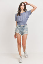 Load image into Gallery viewer, Woven Printed Crinkle Gauze Waist Smocking Short Sleeve Top