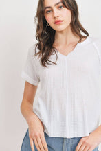 Load image into Gallery viewer, Waffle Raw Edge V-neck Rolled Up Short Sleeves Top