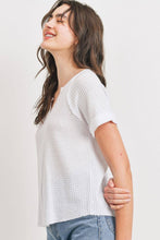Load image into Gallery viewer, Waffle Raw Edge V-neck Rolled Up Short Sleeves Top