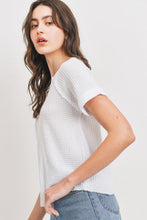 Load image into Gallery viewer, Waffle Raw Edge V-neck Rolled Up Short Sleeves Top