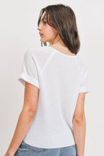 Load image into Gallery viewer, Waffle Raw Edge V-neck Rolled Up Short Sleeves Top