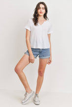 Load image into Gallery viewer, Waffle Raw Edge V-neck Rolled Up Short Sleeves Top