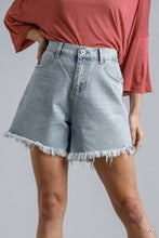Load image into Gallery viewer, High Rise Denim Shorts With Raw Hem