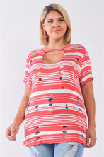 Load image into Gallery viewer, Plus Striped And Distressed Cut-out Top