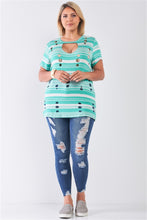 Load image into Gallery viewer, Plus Striped And Distressed Cut-out Top