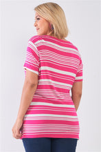 Load image into Gallery viewer, Plus Striped And Distressed Cut-out Top