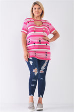 Load image into Gallery viewer, Plus Striped And Distressed Cut-out Top