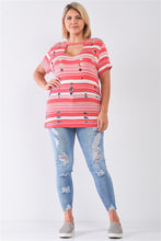 Load image into Gallery viewer, Plus Striped And Distressed Cut-out Top
