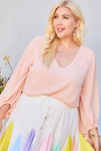Load image into Gallery viewer, V Neck Bubble Sleeve Solid Top