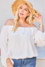 Load image into Gallery viewer, Off Shoulder Ruffle Bubble Sleeve Top