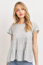 Load image into Gallery viewer, Dot Textured Print Jersey Ruffled Short Sleeve Top