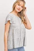 Load image into Gallery viewer, Dot Textured Print Jersey Ruffled Short Sleeve Top