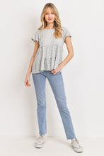 Load image into Gallery viewer, Dot Textured Print Jersey Ruffled Short Sleeve Top