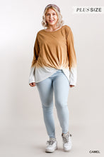 Load image into Gallery viewer, Ombre Print Long Sleeve Top With Gathered Front Detail And Raw Hem