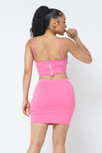 Load image into Gallery viewer, Rhinestone Detailed Strappy Cropped Top With Matching Rhinestone Pocket Detail Mini Skirt