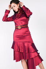 Load image into Gallery viewer, Asymmetrical Ruffle Bottom Satin Skirt
