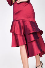 Load image into Gallery viewer, Asymmetrical Ruffle Bottom Satin Skirt