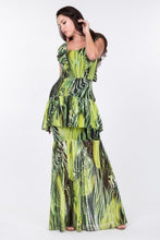 Load image into Gallery viewer, Ruffle Sleeve Tiered Bottom Print Long Dress