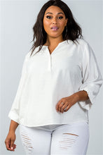 Load image into Gallery viewer, Plus Size Oatmeal Stand-up Collar Roll Tab Sleeve Blouse