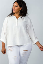 Load image into Gallery viewer, Plus Size Oatmeal Stand-up Collar Roll Tab Sleeve Blouse