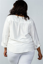 Load image into Gallery viewer, Plus Size Oatmeal Stand-up Collar Roll Tab Sleeve Blouse