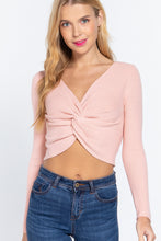 Load image into Gallery viewer, V-neck Front Knotted Crop Sweater
