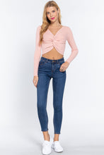 Load image into Gallery viewer, V-neck Front Knotted Crop Sweater